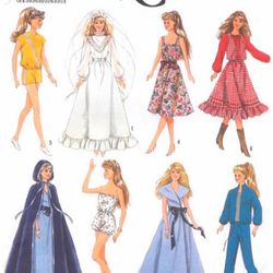 Digital Vintage Sewing Patterns Simplicity 8333 Clothes for Barbie and Fashion Dolls 11 1\2 inches