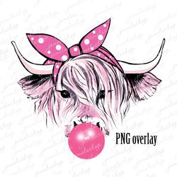 Strawberry cow png Strawberry cow with bubble gum Highland cow with pink bandana