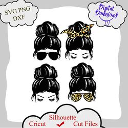 messy bun svg, girl in messy bun svg, messy hair svg, messy hair svg, cutting file for cricut and silhouette cameo, svg