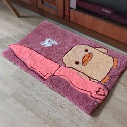 kawaii decor tufted rug cute hand tufted rug  funky home decor punch needle rug custom  plush duck with knife