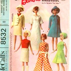 Digital Vintage Sewing Patterns Butterick 8532 Clothes for Barbie and Fashion Dolls 11 1\2 inches