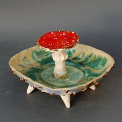 Ceramic bowl Amanita Mushroom figurine,Fruit bowl Table Centerpiece, Decorative Centerpiece Ceandy Bowl, Vase on legs