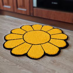 kawaii decor preppy room decor smiley face flower rug cute sunflower decor punch needle  colorful cool rug