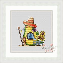 Avocado. Fairytale houses. Cross stitch pattern pdf & css