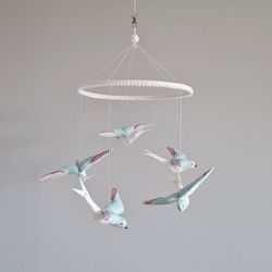 Swallows felt baby mobile Bird nursery decor Art mobile Shower gift