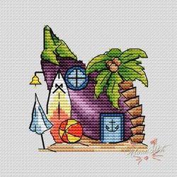 Eggplant. Fairytale houses. Cross stitch pattern pdf & css
