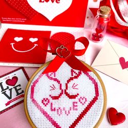 VARIEGATED  CATS IN LOVE cross stitch pattern PDF by CrossStitchingForFun Instant Download, ST VALENTINES DAY card