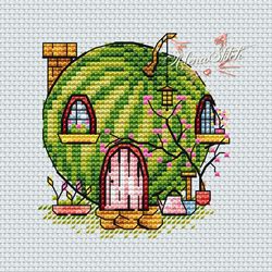 Watermelon. Fairytale houses. Cross stitch pattern pdf & css