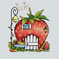Strawberry. Fairytale houses. Cross stitch pattern pdf & css