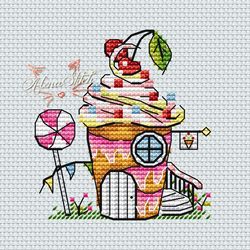 Ice cream. Fairytale houses. Cross stitch pattern pdf & css