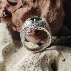 jewelery silver ring with green stone exclusive ring cool women's ring with multiple stones ring with oval stone