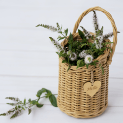 Hanging wicker basket. Basket with handmade handle. Storage basket for kitchen utensils. Kitchen organizer.