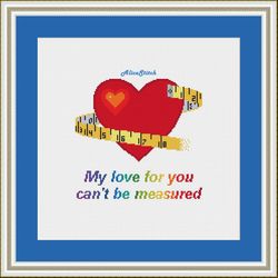 Cross stitch pattern Heart Measuring tape inscription rainbow quote valentine lovers counted crossstitch patterns PDF