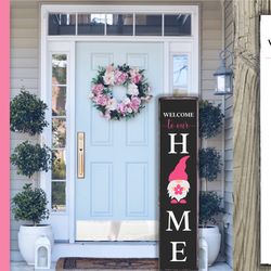 Gnome Welcome Porch Sign. Spring or Summer Vertical Sign SVG