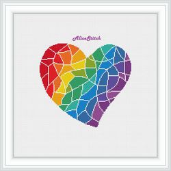 cross stitch pattern heart mosaic puzzles rainbow valentine day lovers colorful counted crossstitch patterns pdf