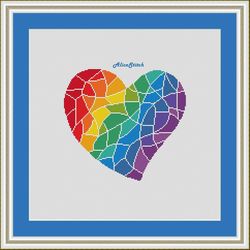 Cross stitch pattern Heart Mosaic puzzles rainbow valentine day lovers colorful counted crossstitch patterns PDF