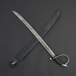 Custom Hand Forged, Damascus Steel Functional Sword 32 inches, Pirate Saber Cutlass, Swords Battle Ready, With Sheath