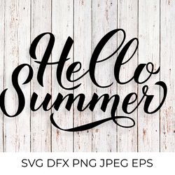 hello summer calligraphy hand lettering svg cut file