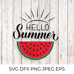 Hello summer calligraphy lettering with watermelon