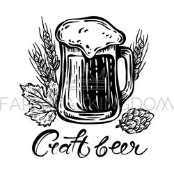 beer mug hops wheat craft drink text vector illustration set