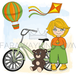 bike boy children game cartoon vector illustration set
