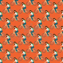 bike tourist flat style seamless pattern vector illustration