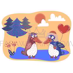 bird love valentine day party animal vector illustration set