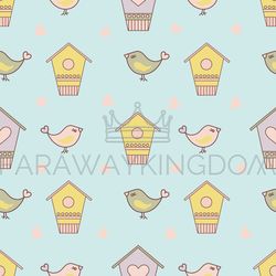 bird spring cartoon seamless pattern vector illustration
