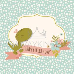 birthday card dino cartoon hand drawn flat design vector set