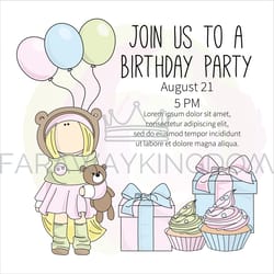birthday invite tilda doll holiday vector illustration set
