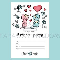 BIRTHDAY PARTY INVITE Cats Text Banner Cartoon Vector Sketch