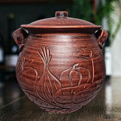 Pottery large casserole 185.97 fl.oz  Handmade red clay Cooking Pot