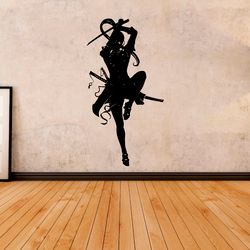 Samurai Girl With A Sword, Japanese Martial Arts Car Sticker Wall Sticker Vinyl Decal Mural Art Decor