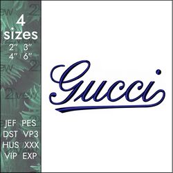 gucci embroidery design, fashion brand logo italic font, 4 sizes