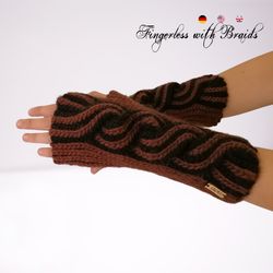 Fingerless Gloves with crochet braids. Crochet pattern