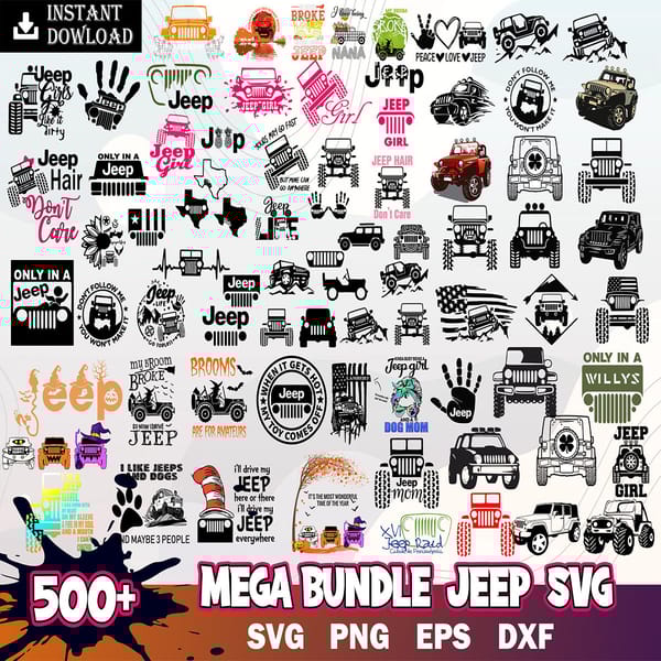 500 Mega Jeep Bundle Svg, Jeep Svg, Vector File, Instant Do - Inspire ...