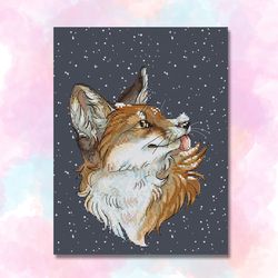 Fox and first snow Cross stitch pattern
