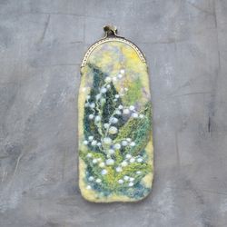 Lily of the valley glasses case for women Cute sunglasses case Handmade felted wool yellow pen case Makeup case
