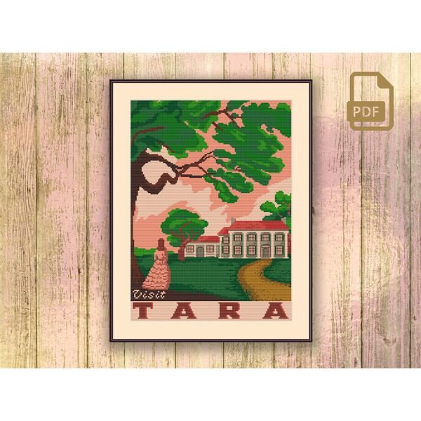 Visit Tara Cross Stitch Pattern, Scarlett O Hara, Gone With The Wind Cross Stitch Pattern, Retro Travel Cross Stitch Pattern #tv_051