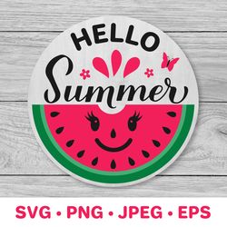 hello summer svg. watermelon svg. round door sign