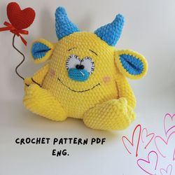 Crochet pattern monster, PDF, Crochet pattern Valentine Day