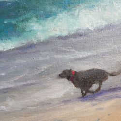 Original oil painting Free  painting Dog painting Painting as a gift Bright painting seascape