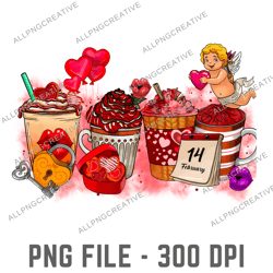 Valentine's Day coffee drinks png sublimation design, Valentine's Day png, Valentine coffee drinks png, sublimate design