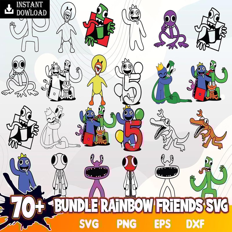70 Rainbow friends SVG, Rainbow friends PNG, Sublimation, Transfer, Digital download, Vector illustration.jpg