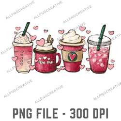 Valentine coffee lover PNG, latte iced stars coffee digital download, Sublimation design hand drawn Printable Graphic cu