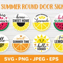 Summer round sign SVG bundle. Farmhouse welcome sign