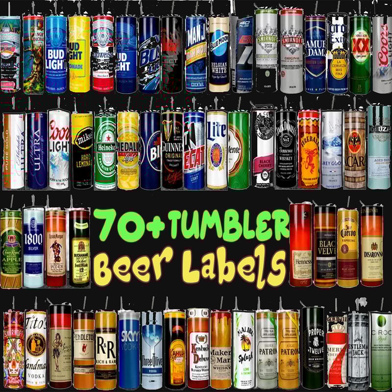Beer Liquor Tumbler Bundle Straight Designs Sublimation Wraps Great for 20oz Skinny Tumblers 70 Brands Popular beer n liquor.jpg