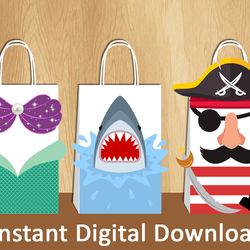 Mermaid Favor Bags, Pirate Favor Bags, Mermaid & Pirate & Shark Birthday Party, Pirate Party Supplies, Shark Party