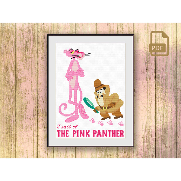 Trail of The Pink Panther Cross Stitch Pattern, Movie Cross Stitch Pattern, Pink Panther Cross Stitch Pattern, Panther Cross Stitch Pattern #tv_013