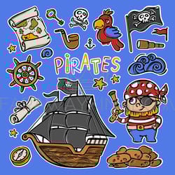black sails pirate cartoon clipart vector illustration set